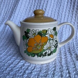 Vintage Sadler teapot stonewear buttercup & daisy print groovy MCM